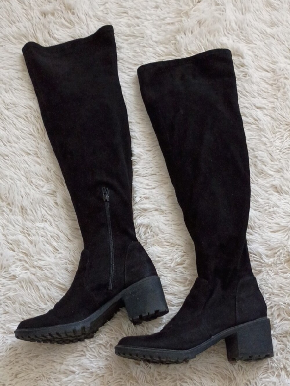 Black Thigh-High Suede Block Heel Boots! - Picture 2 of 8